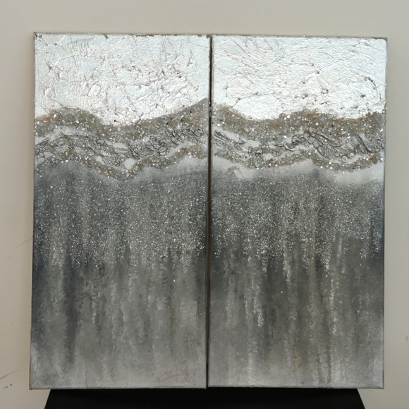 Original 2 Crystals and Silver Leaf Abstract Acrylic Paintings - Picture 4 of 4